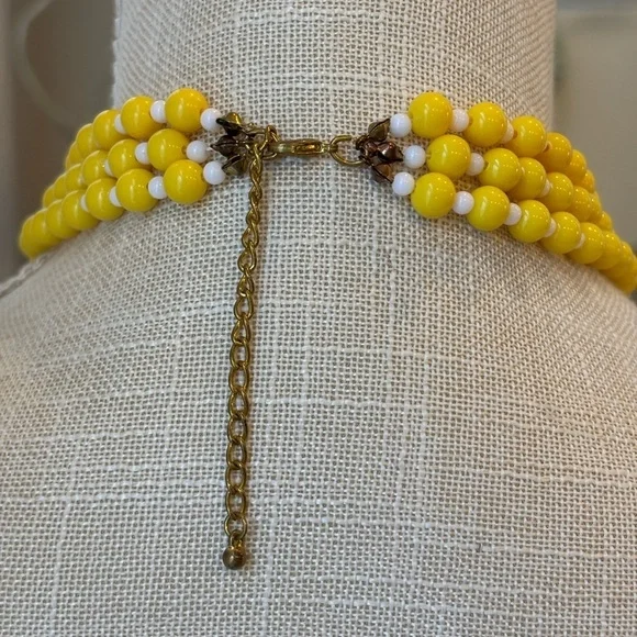Vintage 70’s LEMON Yellow / White Multi-Strand Bead Necklace. MCM EUC - Picture 3 of 8